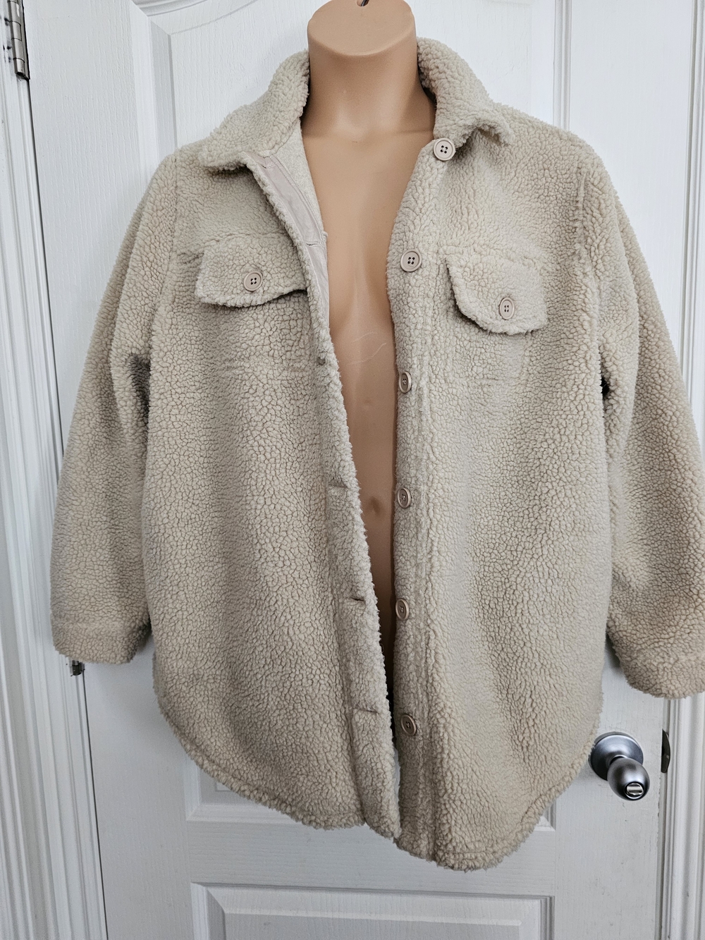 Woman Within 18w Cream Teddy Sherpa Button-Up Jacket